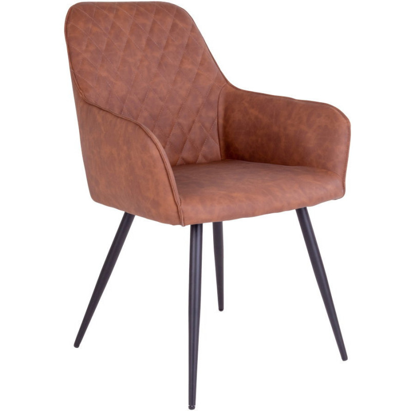 Fauteuil de table matelassé Polyuréthane Marron Vieilli Métal Noir Harbo (Lot de 2) House Nordic - 1