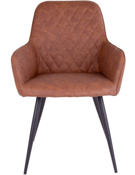 Fauteuil de table matelassé Polyuréthane Marron Vieilli Métal Noir Harbo (Lot de 2) House Nordic - 2
