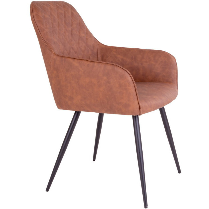 Fauteuil de table matelassé Polyuréthane Marron Vieilli Métal Noir Harbo (Lot de 2) House Nordic - 3