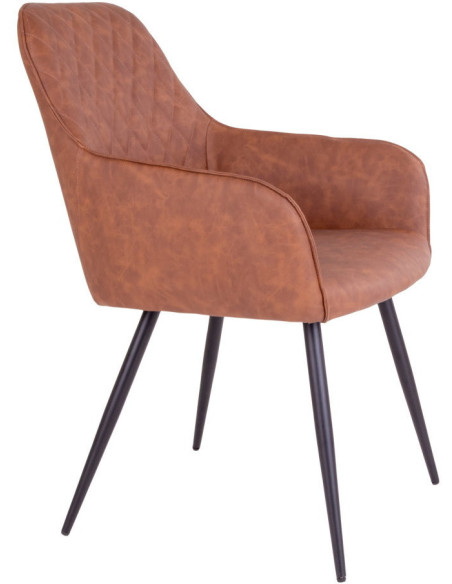 Fauteuil de table matelassé Polyuréthane Marron Vieilli Métal Noir Harbo (Lot de 2) House Nordic - 3