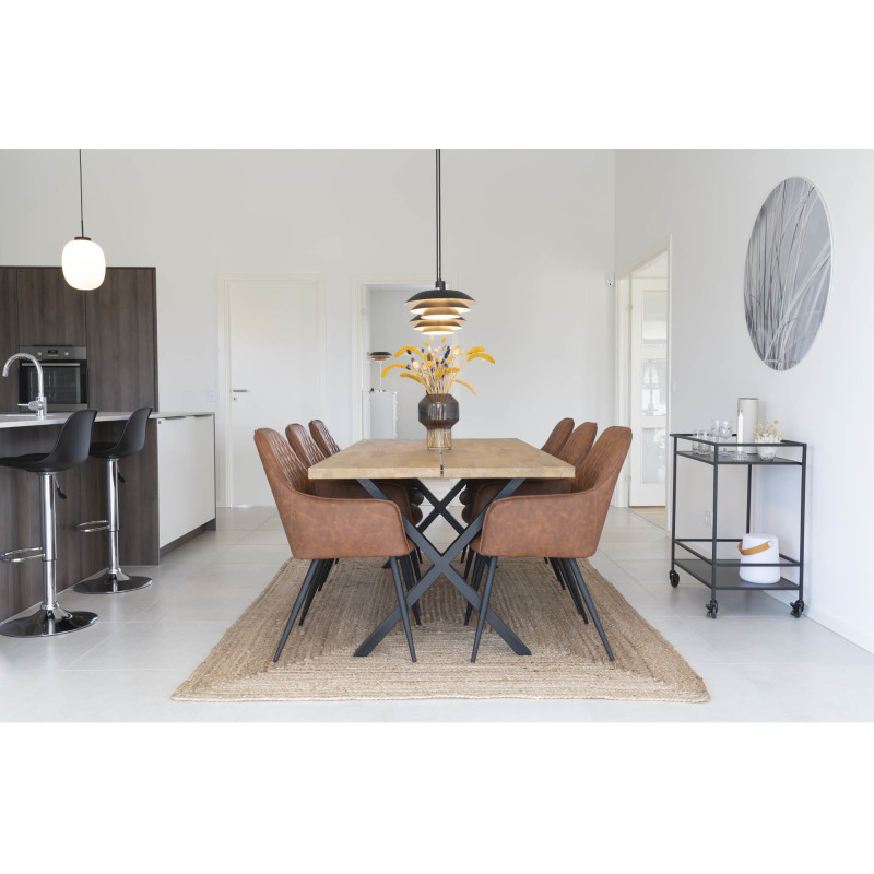 Fauteuil de table matelassé Polyuréthane Marron Vieilli Métal Noir Harbo (Lot de 2) House Nordic - 5