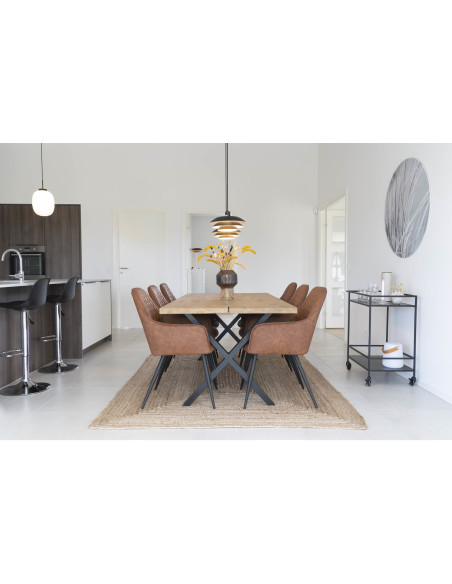 Fauteuil de table matelassé Polyuréthane Marron Vieilli Métal Noir Harbo (Lot de 2) House Nordic - 5