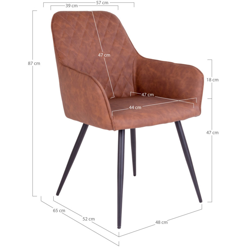 Fauteuil de table matelassé Polyuréthane Marron Vieilli Métal Noir Harbo (Lot de 2) House Nordic - 6