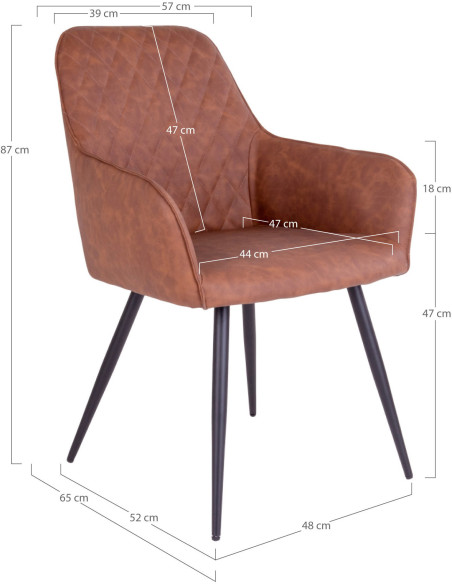 Fauteuil de table matelassé Polyuréthane Marron Vieilli Métal Noir Harbo (Lot de 2) House Nordic - 6