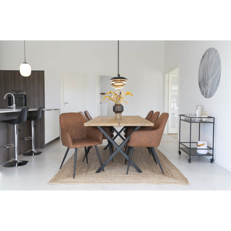 Fauteuil de table matelassé Polyuréthane Marron Vieilli Métal Noir Harbo (Lot de 2) House Nordic - 7