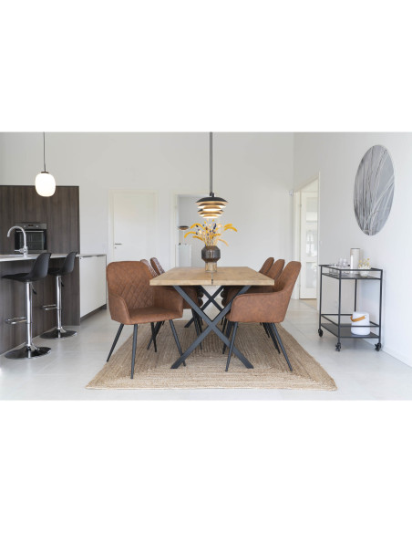 Fauteuil de table matelassé Polyuréthane Marron Vieilli Métal Noir Harbo (Lot de 2) House Nordic - 7