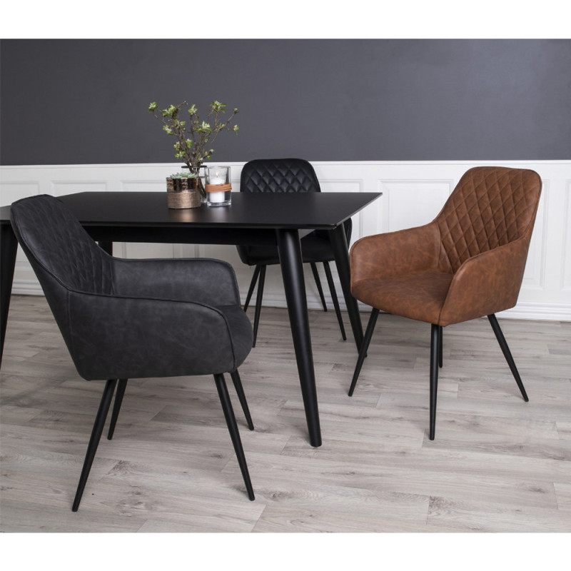 Fauteuil de table matelassé Polyuréthane Marron Vieilli Métal Noir Harbo (Lot de 2) House Nordic - 8