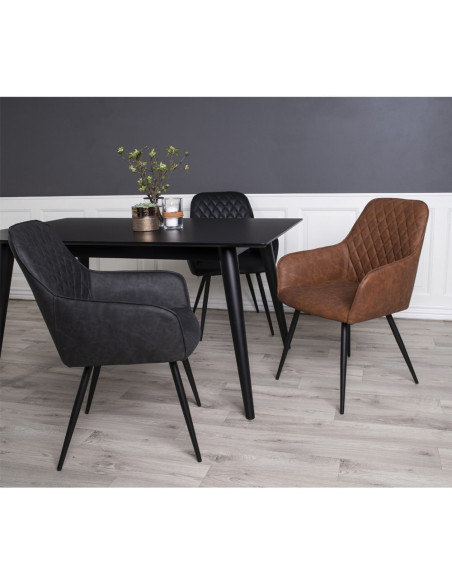 Fauteuil de table matelassé Polyuréthane Marron Vieilli Métal Noir Harbo (Lot de 2) House Nordic - 8