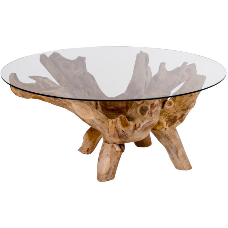 Table basse ronde verre et bois de teck Ø110 x H50 cm Amazonas 