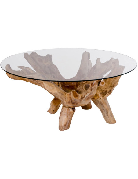 Table basse ronde verre et bois de teck Ø110 x H50 cm Amazonas 