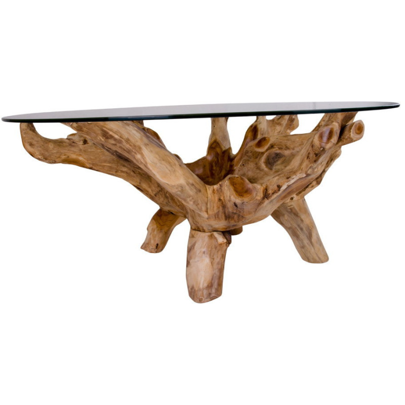 Table basse ronde verre et bois de teck Ø110 x H50 cm Amazonas 