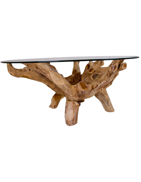 Table basse ronde verre et bois de teck Ø110 x H50 cm Amazonas 