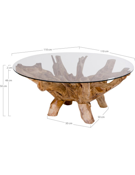 Table basse ronde verre et bois de teck Ø110 x H50 cm Amazonas 