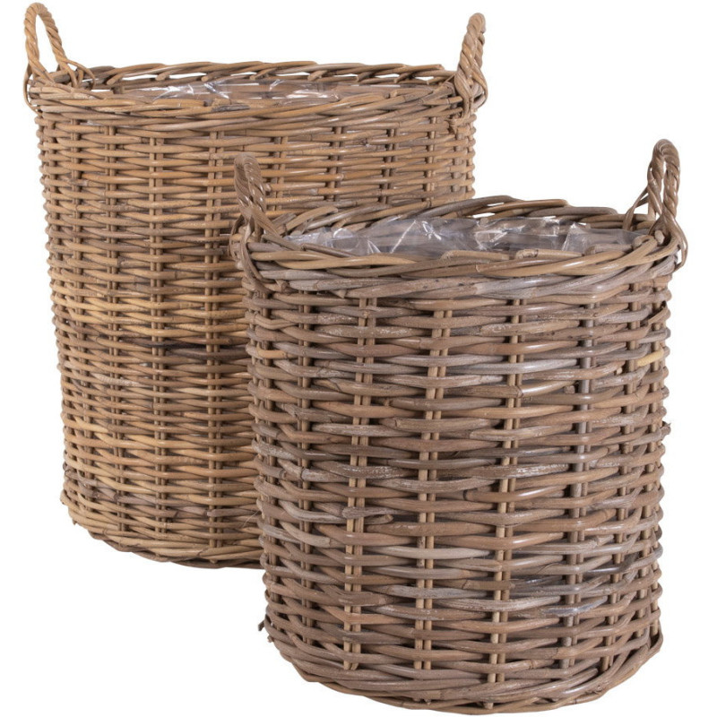 Indo Baskets - Baskets, kubu rattan, natural set of 2 