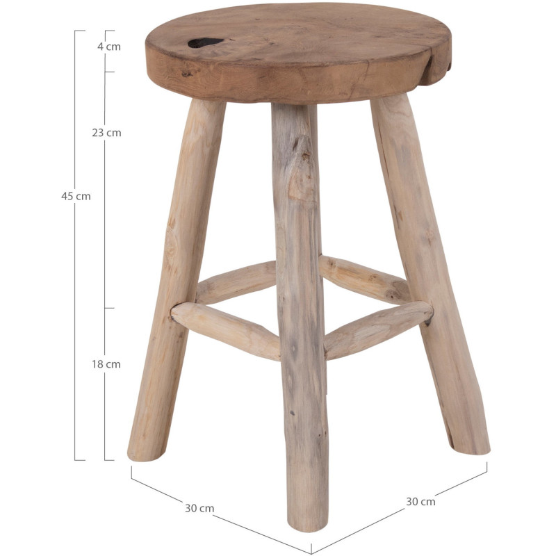 Tabouret rustique Bois de teck Naturel Badia 