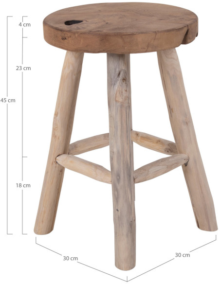 Tabouret rustique Bois de teck Naturel Badia 