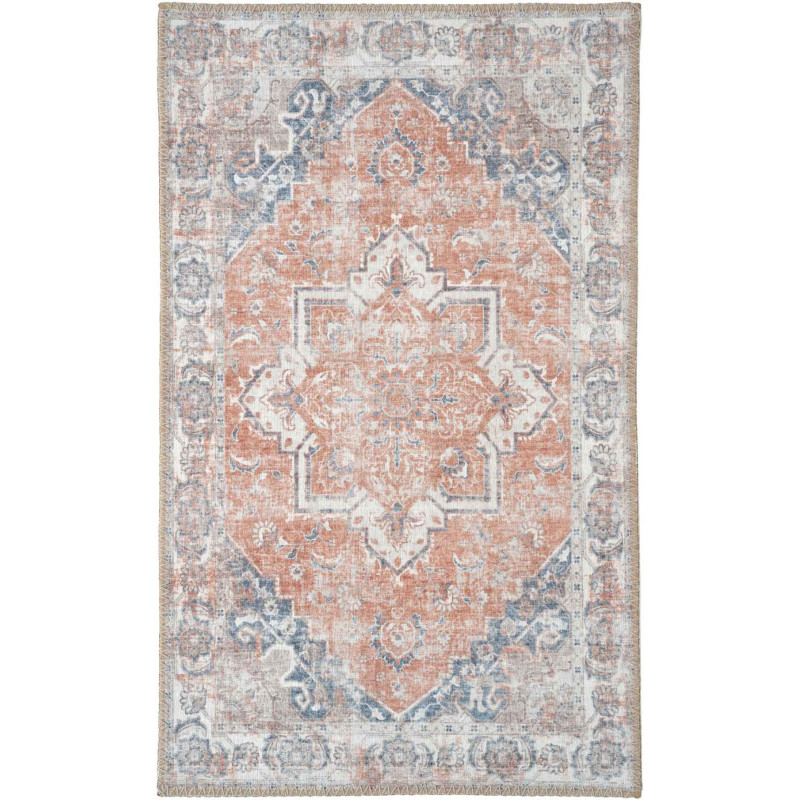 Tapis d'entrée oriental Rectangulaire 50x80 Chenille Polyester Orange Bleu Havana 