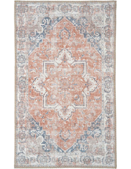 Tapis d'entrée oriental Rectangulaire 50x80 Chenille Polyester Orange Bleu Havana 