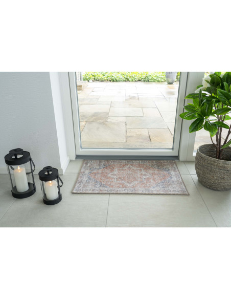 Tapis d'entrée oriental Rectangulaire 50x80 Chenille Polyester Orange Bleu Havana 