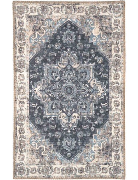 Tapis d'entrée oriental Rectangulaire 50x80 Chenille Polyester Bleu Havana 