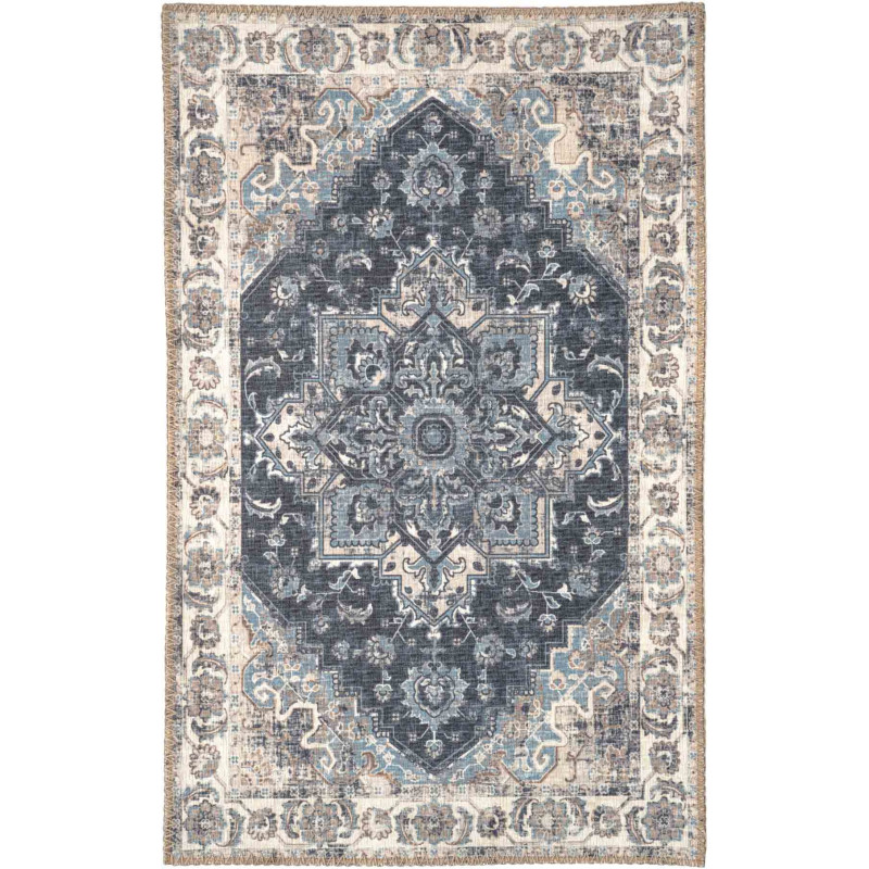 Tapis d'entrée oriental Rectangulaire 50x80 Chenille Polyester Bleu Havana 