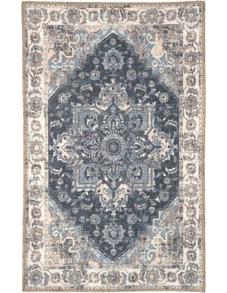 Tapis d'entrée oriental Rectangulaire 50x80 Chenille Polyester Bleu Havana 