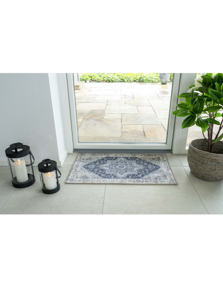 Tapis d'entrée oriental Rectangulaire 50x80 Chenille Polyester Bleu Havana 