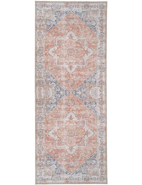 Grand Tapis de couloir oriental Rectangulaire 80x200 Chenille Polyester Orange Bleu Havana 