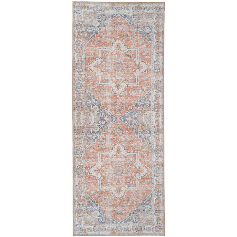 Grand Tapis de couloir oriental Rectangulaire 80x200 Chenille Polyester Orange Bleu Havana 