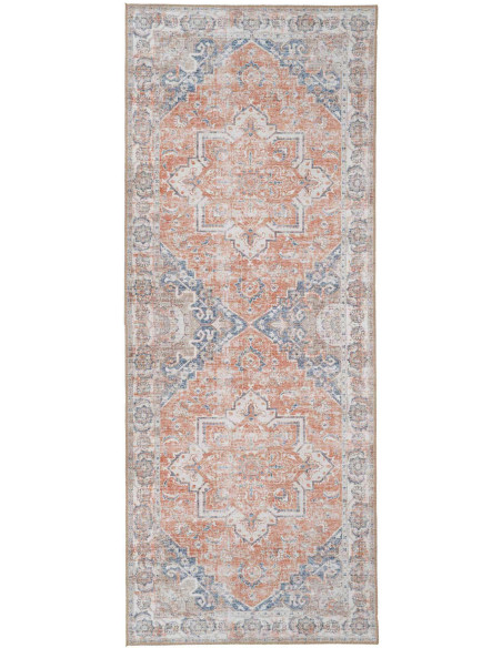 Grand Tapis de couloir oriental Rectangulaire 80x200 Chenille Polyester Orange Bleu Havana 