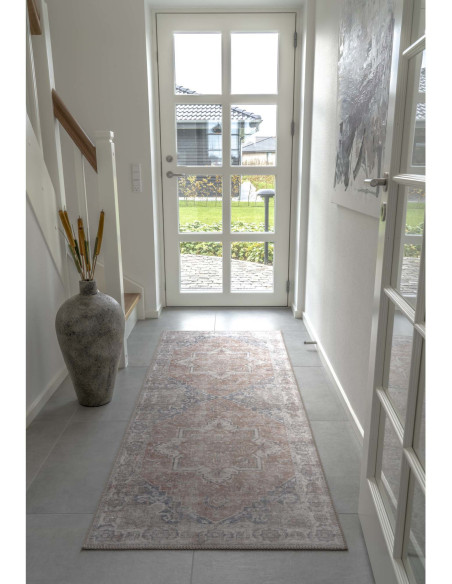 Grand Tapis de couloir oriental Rectangulaire 80x200 Chenille Polyester Orange Bleu Havana 
