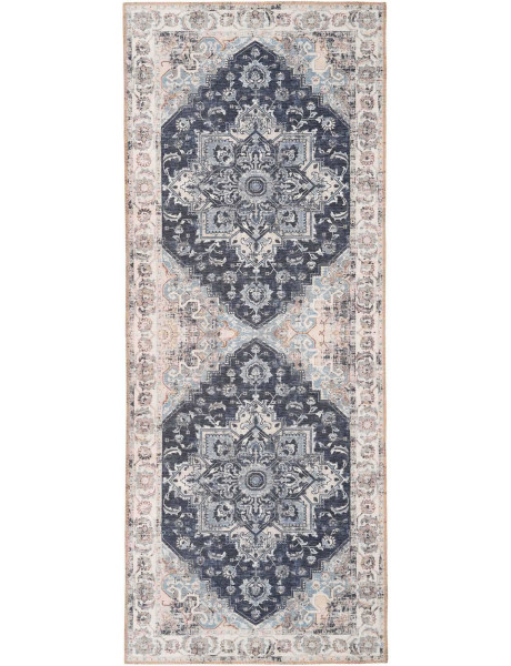 Grand Tapis de couloir oriental Rectangulaire 80x200 Chenille Polyester Bleu Havana 