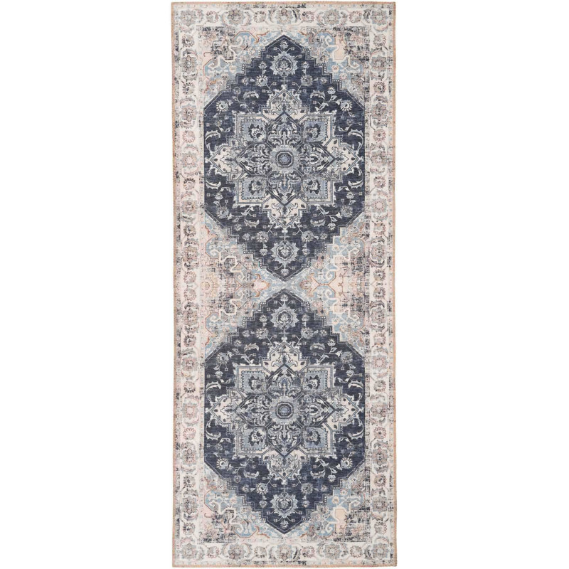 Grand Tapis de couloir oriental Rectangulaire 80x200 Chenille Polyester Bleu Havana 