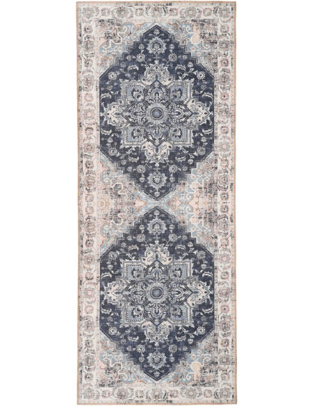 Grand Tapis de couloir oriental Rectangulaire 80x200 Chenille Polyester Bleu Havana 