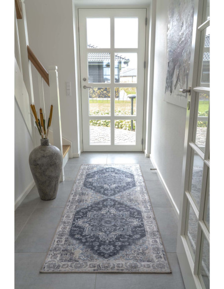Grand Tapis de couloir oriental Rectangulaire 80x200 Chenille Polyester Bleu Havana 