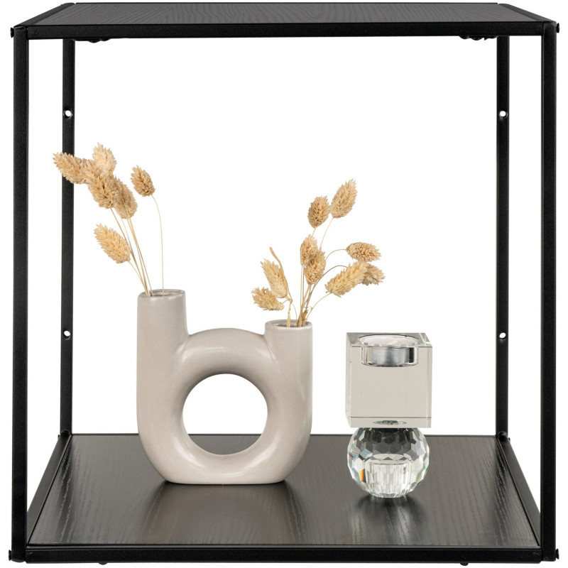 Petite Étagère murale moderne 2 niveaux Métal Panneau de particules Feuille de mélamine Noir Vita 