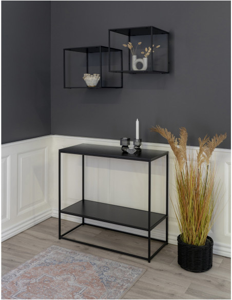 Petite Étagère murale moderne 2 niveaux Métal Panneau de particules Feuille de mélamine Noir Vita 