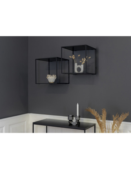 Petite Étagère murale moderne 2 niveaux Métal Panneau de particules Feuille de mélamine Noir Vita 