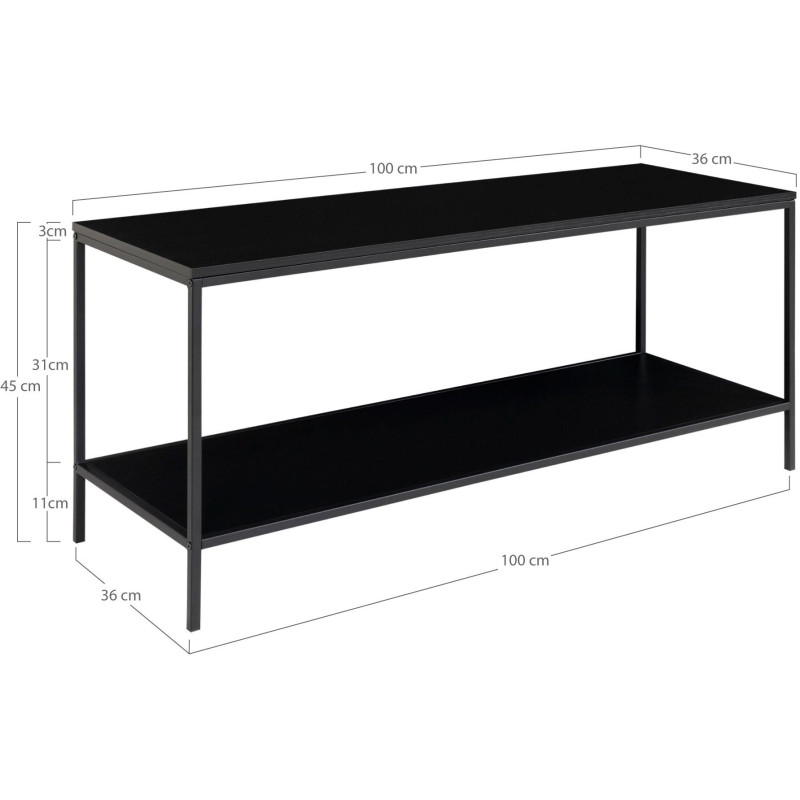 Meuble télé moderne 1 étagère Métal Panneau de particules Feuille de mélamine Noir Vita 