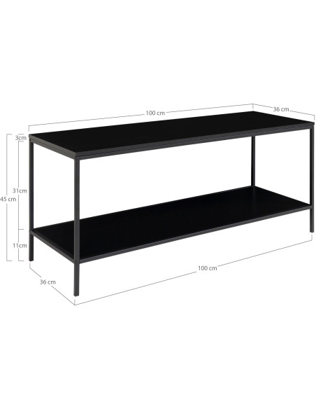Meuble télé moderne 1 étagère Métal Panneau de particules Feuille de mélamine Noir Vita 