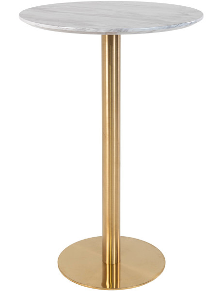 Table haute Mange debout moderne Ronde Bois MDF Blanc Effet marbre Métal Doré Effet laiton Bolzano 
