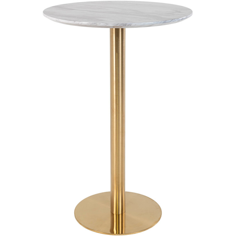 Table haute Mange debout moderne Ronde Bois MDF Blanc Effet marbre Métal Doré Effet laiton Bolzano 