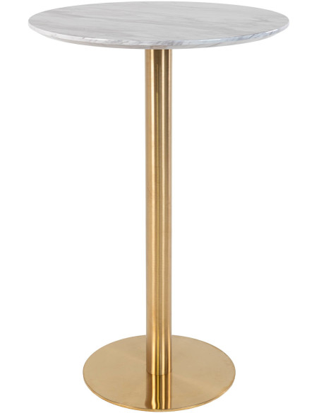Table haute Mange debout moderne Ronde Bois MDF Blanc Effet marbre Métal Doré Effet laiton Bolzano 
