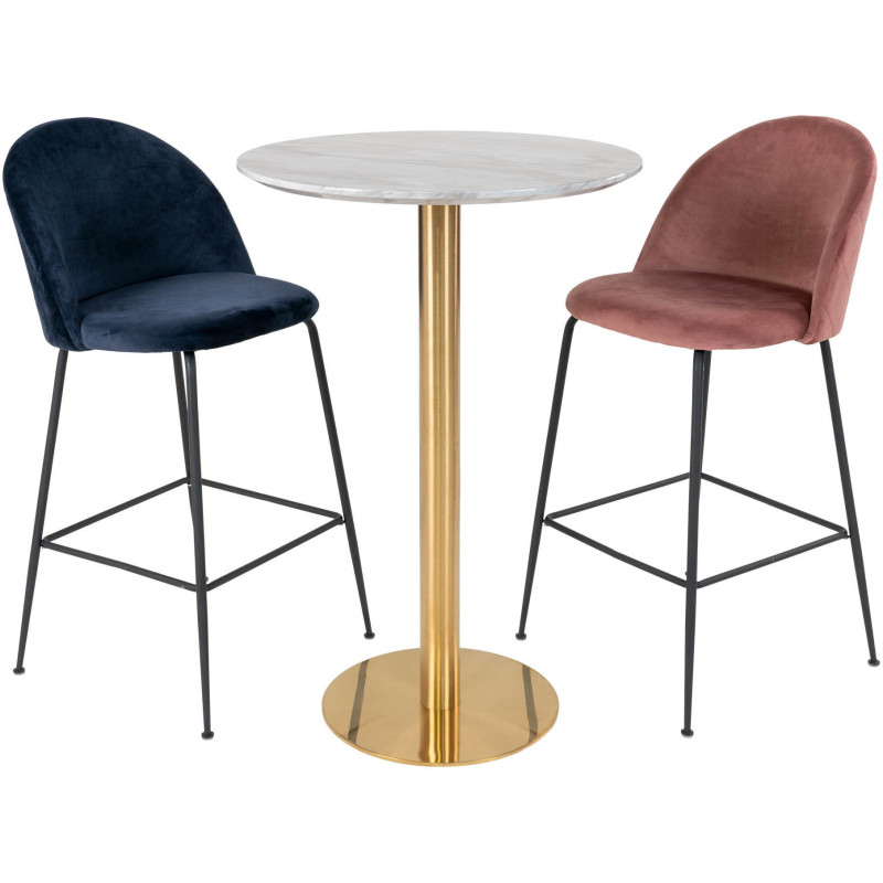 Table haute Mange debout moderne Ronde Bois MDF Blanc Effet marbre Métal Doré Effet laiton Bolzano 
