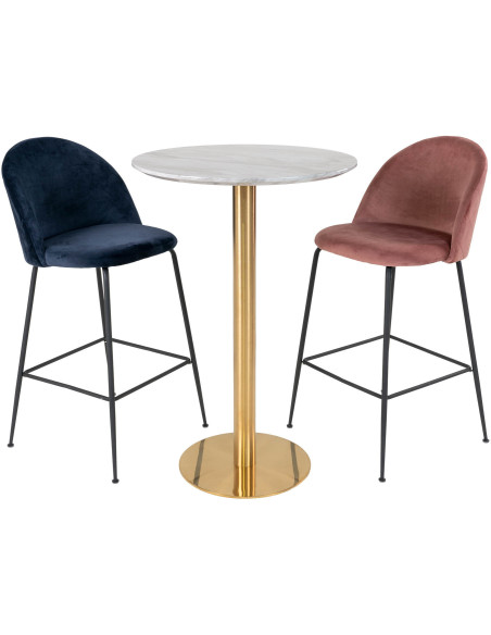 Table haute Mange debout moderne Ronde Bois MDF Blanc Effet marbre Métal Doré Effet laiton Bolzano 