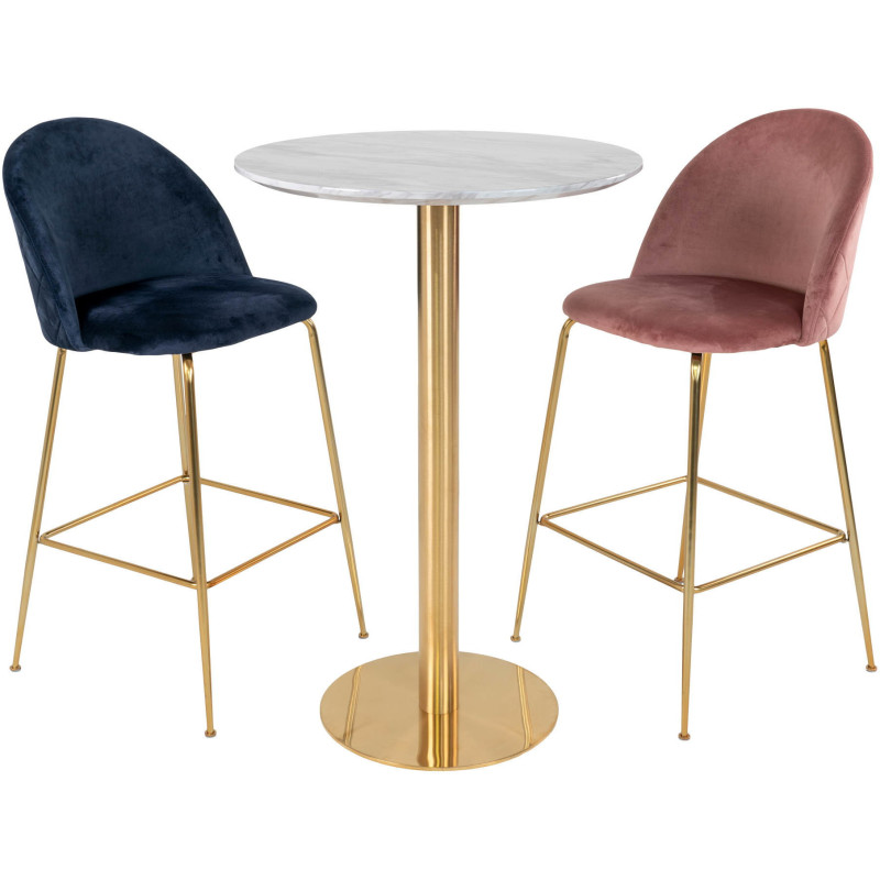 Table haute Mange debout moderne Ronde Bois MDF Blanc Effet marbre Métal Doré Effet laiton Bolzano 