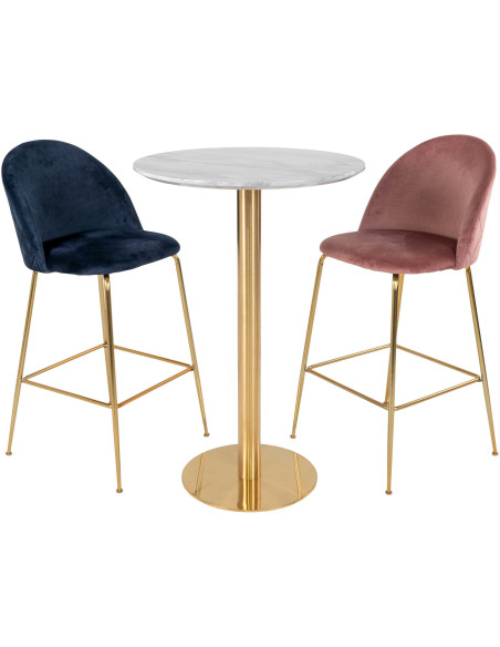 Table haute Mange debout moderne Ronde Bois MDF Blanc Effet marbre Métal Doré Effet laiton Bolzano 