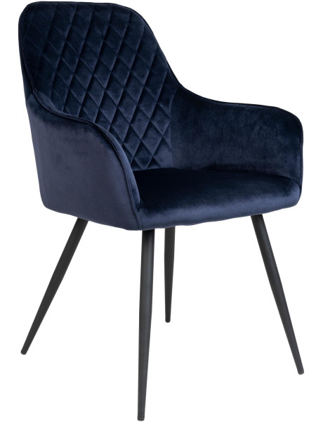 Fauteuil de table matelassé Velours Bleu Métal Noir Harbo (Lot de 2) 