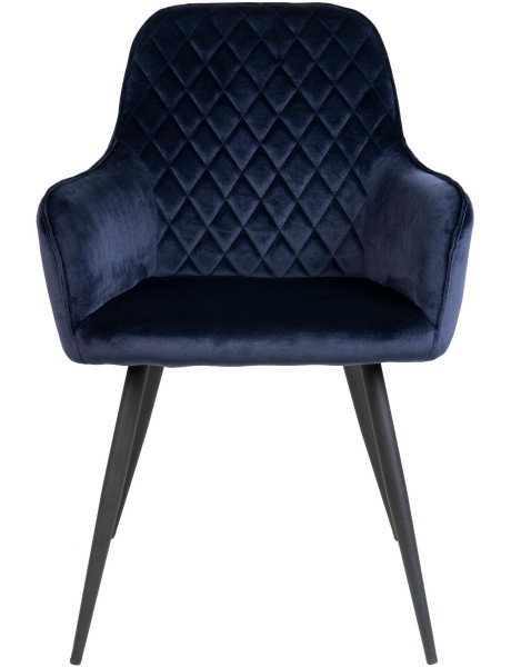 Fauteuil de table matelassé Velours Bleu Métal Noir Harbo (Lot de 2) 