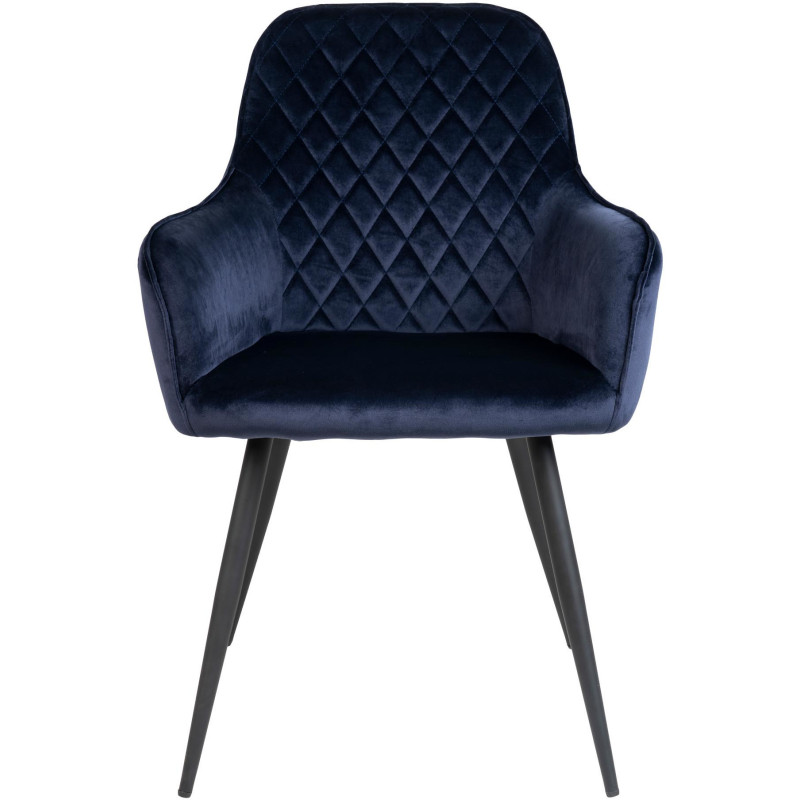 Fauteuil de table matelassé Velours Bleu Métal Noir Harbo (Lot de 2) 